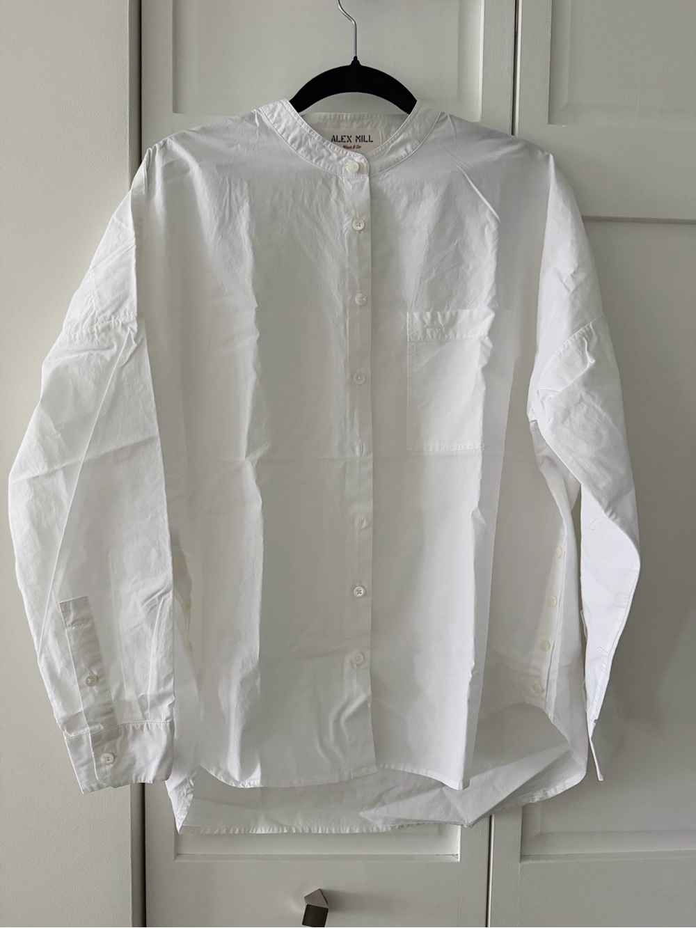 Alex Mill White Cotton Wash & Go Band Collar Shirt NWT M